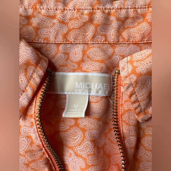 Michael Michael Kors women’s orange zippered pocket roll tab sleeves paisley - Picture 6 of 8
